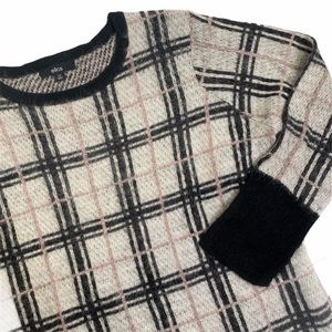 Ellos Mohair Wool Plaid Sweater Lightweight Cuffed